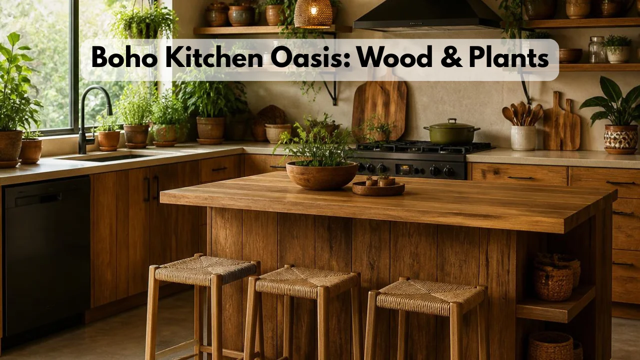Boho Kitchen Oasis Wood & Plants
